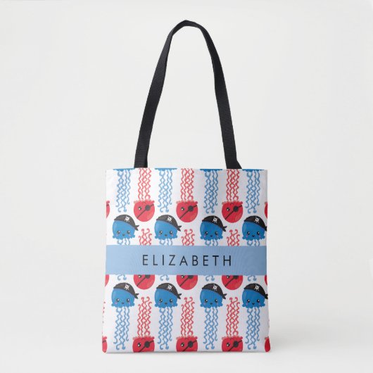 Pirate Jellyfish, Jellyfish Pattern, Jouw naam Tote Bag (Voorkant)