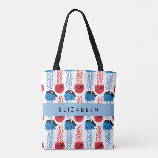 Pirate Jellyfish, Jellyfish Pattern, Jouw naam Tote Bag (Achterkant)