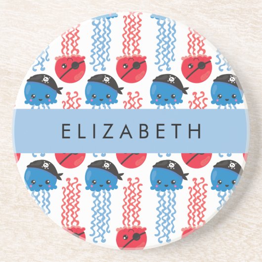 Pirate Jellyfish, Jellyfish Pattern, Jouw naam Zandsteen Onderzetter (Voorkant)