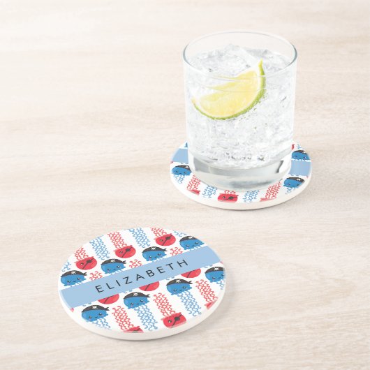 Pirate Jellyfish, Jellyfish Pattern, Jouw naam Zandsteen Onderzetter (Zijkant)