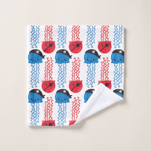 Pirate Jellyfish, kwallen Pattern, Zee Animals Bad Handdoek (Wasdoekje)