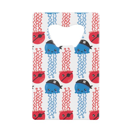 Pirate Jellyfish, kwallen Pattern, Zee Animals Creditkaart Flessenopener (Voorkant)