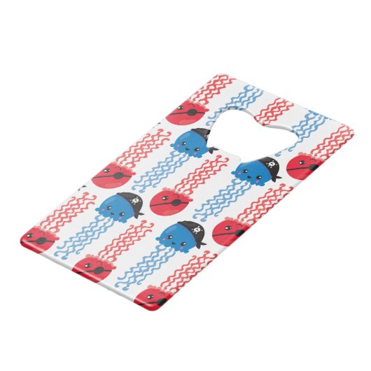 Pirate Jellyfish, kwallen Pattern, Zee Animals Creditkaart Flessenopener (Voorkant Gekanteld)