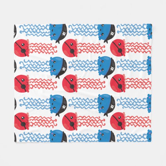 Pirate Jellyfish, kwallen Pattern, Zee Animals Fleece Deken (Voorkant (Horizontaal))