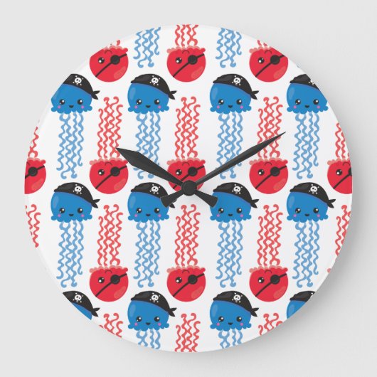 Pirate Jellyfish, kwallen Pattern, Zee Animals Grote Klok (Voorkant)