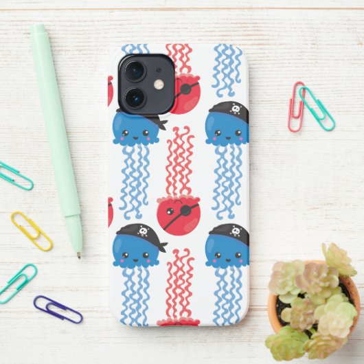 Pirate Jellyfish, kwallen Pattern, Zee Animals iPhone Hoesje (Op bureau)