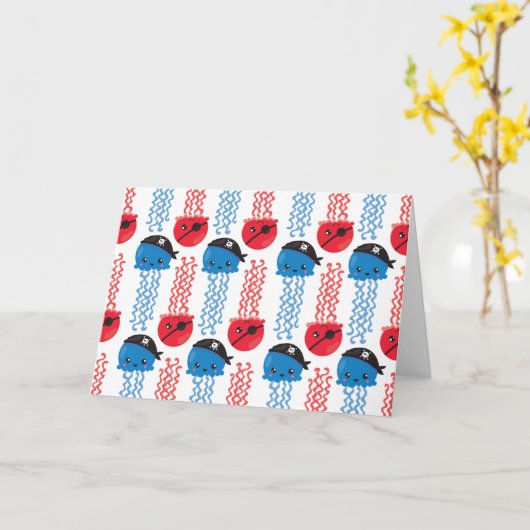 Pirate Jellyfish, kwallen Pattern, Zee Animals Kaart (Gele Bloem)