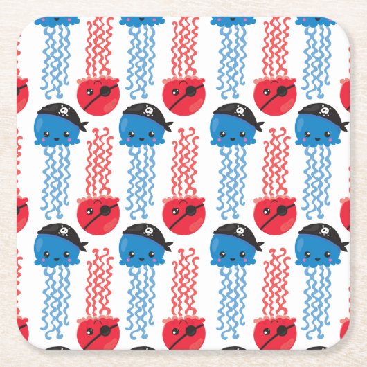 Pirate Jellyfish, kwallen Pattern, Zee Animals Kartonnen Onderzetters (Voorkant)
