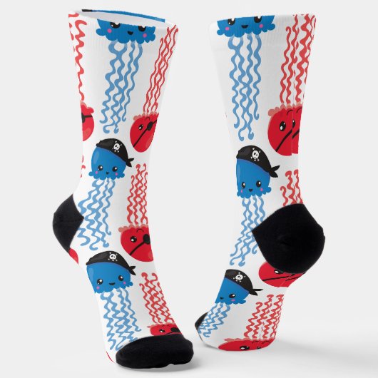 Pirate Jellyfish, kwallen Pattern, Zee Animals Sokken (Gebogen)
