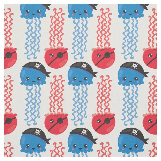 Pirate Jellyfish, kwallen Pattern, Zee Animals Stof (Swatch)