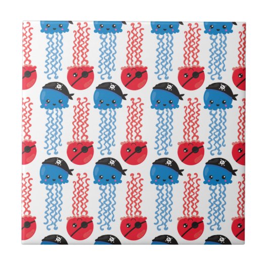 Pirate Jellyfish, kwallen Pattern, Zee Animals Tegeltje (Voorkant)