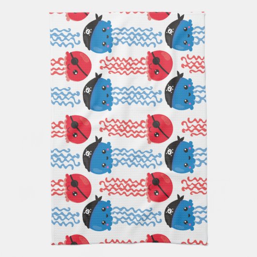 Pirate Jellyfish, kwallen Pattern, Zee Animals Theedoek (Verticaal)