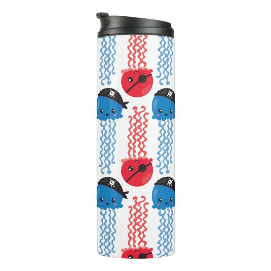 Pirate Jellyfish, kwallen Pattern, Zee Animals Thermosbeker (Geroteerd rechts)