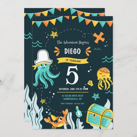 Pirate Jeugd Verjaardagsfeestje Kaart (Voorkant / Achterkant)