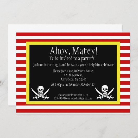Pirate Jolly Roger Birthday Uitnodiging (Voorkant / Achterkant)