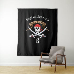 Pirate Jolly Roger Zwart Verjaardagsfeestje Achter Wandkleed