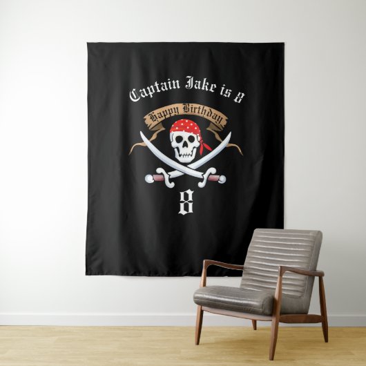 Pirate Jolly Roger Zwart Verjaardagsfeestje Achter Wandkleed (In situ)