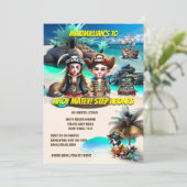 Pirate jongen meisje hond schat eiland spookschip kaart (Staand voorkant)