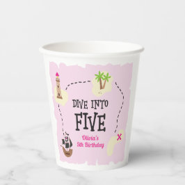 Pirate kaart duik in vijf Pink 5e verjaardag Papieren Bekers