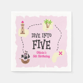 Pirate kaart duik in vijf Pink 5e verjaardag Servet