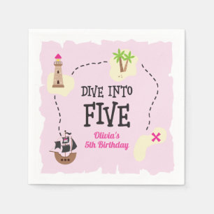 Pirate kaart duik in vijf Pink 5e verjaardag Servet
