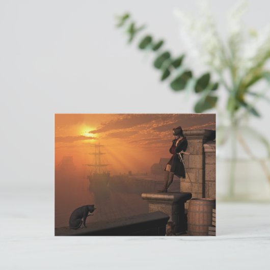 Pirate Kapitein op Sunset Briefkaart (Staand voorkant)