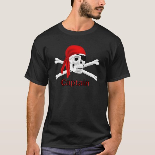 Pirate Kapitein Skull en Botten T-shirt Black 2 (Voorkant)
