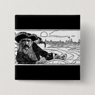 Pirate Kapitein Vierkante Button 5,1 Cm