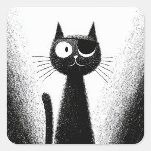 Pirate Kat – Mooie Minimalistische Katten Kunst Vierkante Sticker