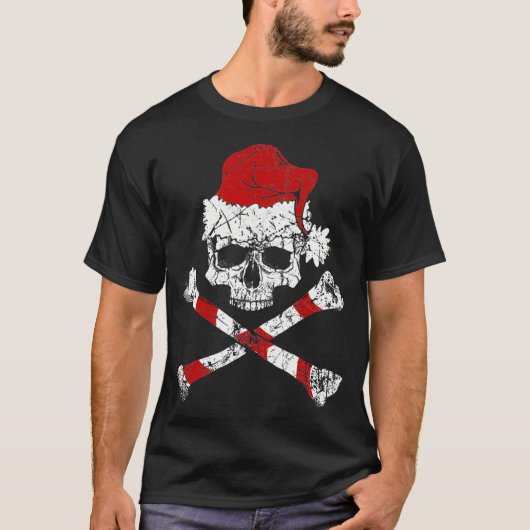 Pirate Kerstmis Jolly Roger Santa Hat T-shirt (Voorkant)