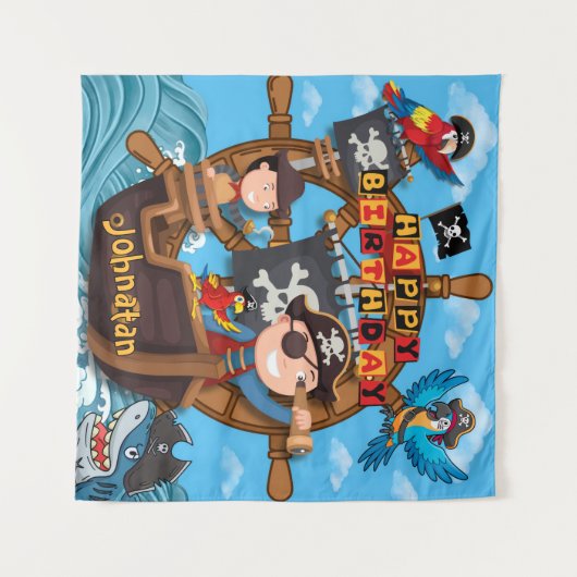 Pirate Kids Birthday  Backdrop Banner  Wandkleed (Voorkant (horizontaal))