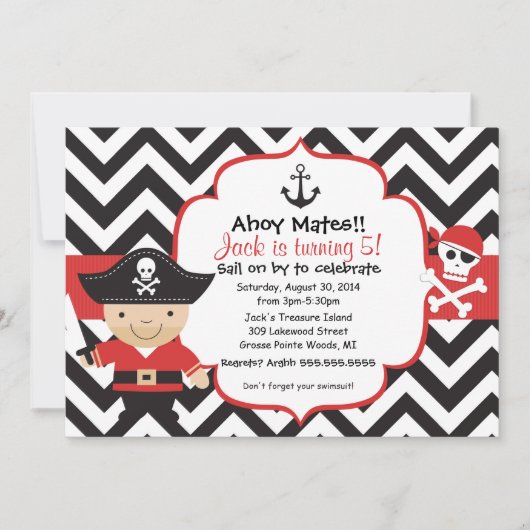 Pirate Kids Birthday Party Invitation Kaart (Voorkant)