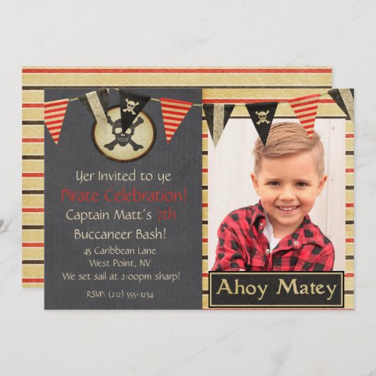 Pirate Kids Birthday Party Invitation Kaart (Voorkant / Achterkant)