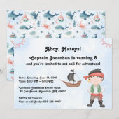 Pirate Kids Verjaardag op Blue Invitation Kaart (Voorkant / Achterkant)