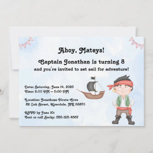 Pirate Kids Verjaardag op Blue Invitation Kaart