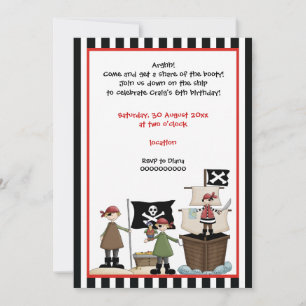Pirate kids verjaardagsfeestje uitnodiging-zwarte  kaart