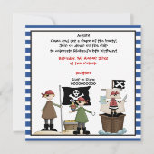 Pirate kids verjaardagsfeestuitnodiging - Blauwe g Kaart (Voorkant)