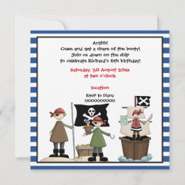 Pirate kids verjaardagsfeestuitnodiging - Blauwe g Kaart