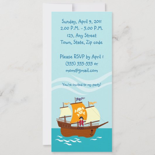Pirate kind verjaardagsfeest kaart (Achterkant)