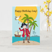Pirate kind verjaardagsfeestje kaart (Gele Bloem)