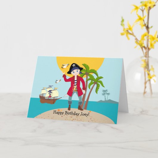 Pirate kind verjaardagsfeestje kaart (Gele Bloem)