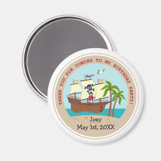Pirate kind verjaardagsfeestje magneet (Voorkant / Achterkant)