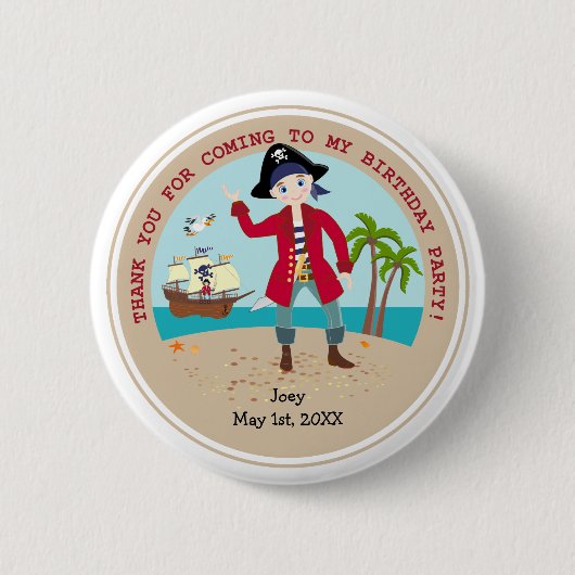 Pirate kind verjaardagsfeestje ronde button 5,7 cm (Voorkant)