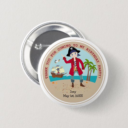 Pirate kind verjaardagsfeestje ronde button 5,7 cm (Voorkant /achterkant)
