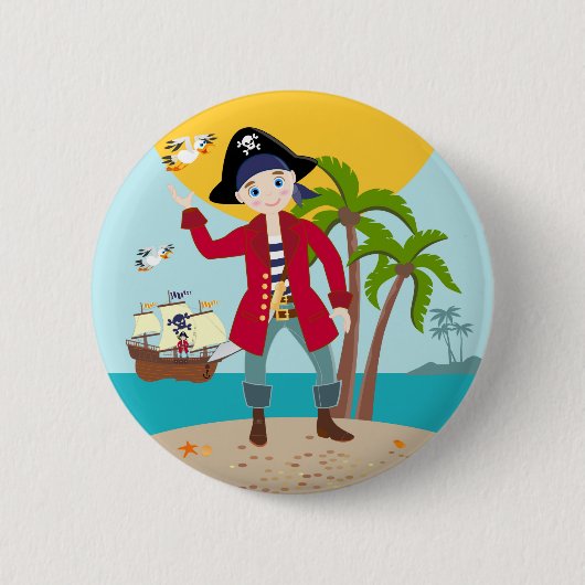 Pirate kind verjaardagsfeestje ronde button 5,7 cm (Voorkant)