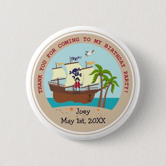 Pirate kind verjaardagsfeestje ronde button 5,7 cm (Voorkant)