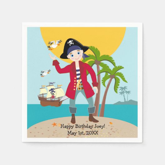 Pirate kind verjaardagsfeestje servetten (Voorkant)