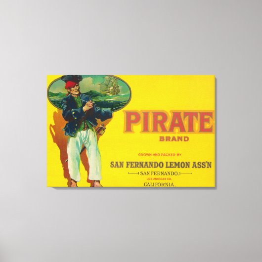Pirate Lemon LabelSan Fernando, CA Canvas Afdruk (Voorkant)