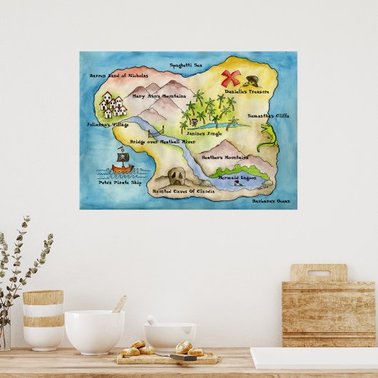 Pirate Map afdrukken - enorm Poster (Keuken)
