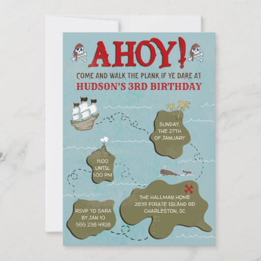 Pirate Map Birthday Party Invitation Kaart (Voorkant)